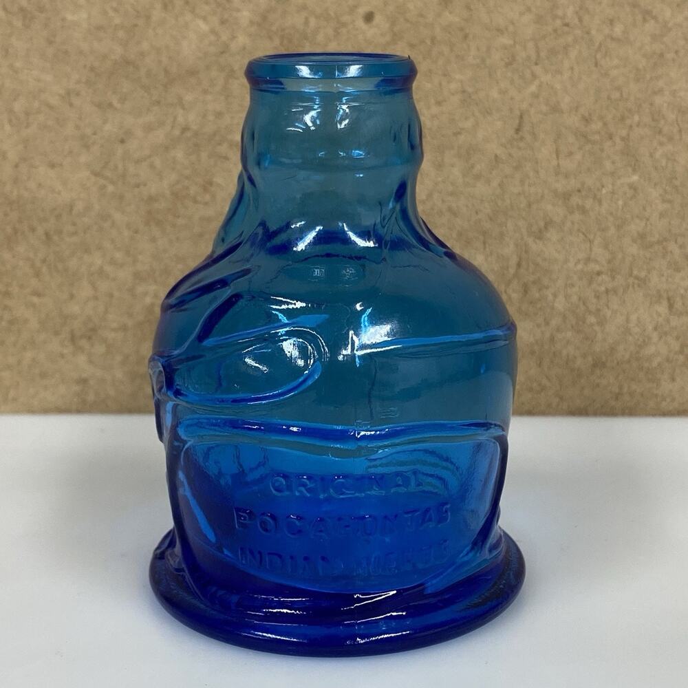 VTG Wheaton NJ Blue Glass Bottle Original Pocahontas Indian Herbs